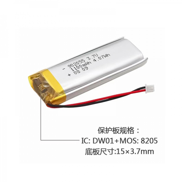 Li Polymer 3.7V 1100mAh 902055 Battery